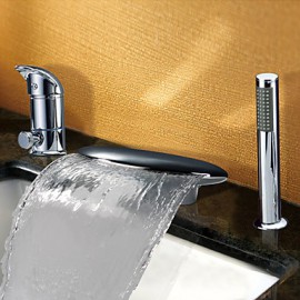 Contemporaine cascade généralisée Deux poignées Robinet de baignoire avec douche à main (Chrome)