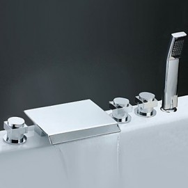 robinet de baignoire en laiton cascade avec douche à main (finition chromée)