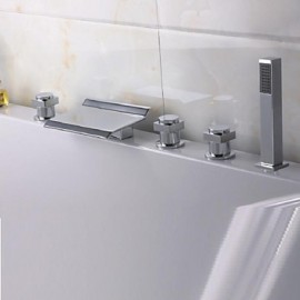 Fini Chrome contemporaine 5 trous cascade salle de bains robinet de baignoire avec douche à main