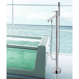 en laiton massif debout contemporaine plancher de la douche baignoire robinet avec douchette à main - fini chrome