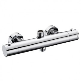 Two Handle Thermostatic Bath Shower Valve Mixer Water Tap Bottom Outlet Round Exposed