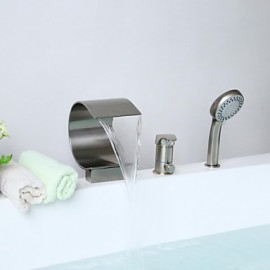 nickel brossé contemporain trois trous mitigeur baignoire robinet avec douchette à main