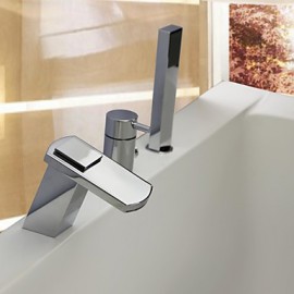 chromé contemporaine trois trous poignée unique conduit robinet de la baignoire cascade avec douche à main