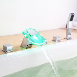 changement de couleur LED robinet de baignoire cascade hydroélectrique avec douche à main - fini chrome