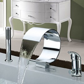 Deux répandue contemporaine Poignées Chrome Robinet de baignoire cascade avec douche à main