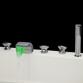chromé contemporaine cinq trous trois poignées conduit robinet de la baignoire cascade avec douche à main