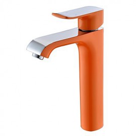 Robinet d'évier contemporain Peinture orange Un trou mitigeur de salle de bains