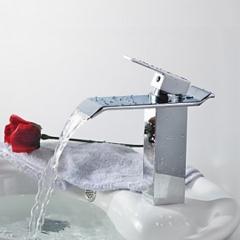 seule chrome poignée finition laiton cascade salle de bains robinet d'évier - argent