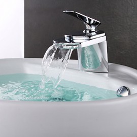 Robinet d'évier cascade chrome contemporain Un trou mitigeur de salle de bains
