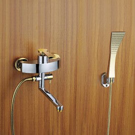 douche baignoire finition robinet chromé avec douchette et bec rotatif d'or