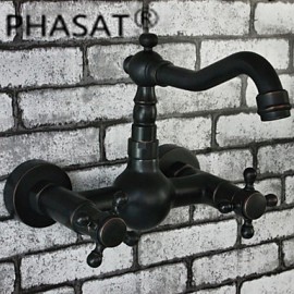 mur monté mélangeurs deux trous avec de l'huile frotté cuisine bronze robinet